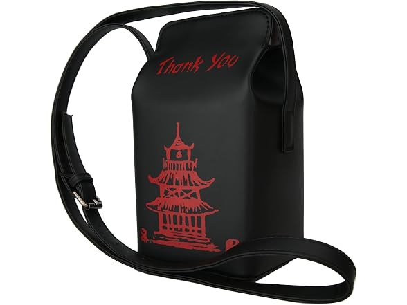 Ondeam Tower Print Crossbody Shoulder Bag Pu Chinese Takeout Box Totes Purse for Women(Black)
