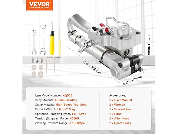Pneumatic Strapping Tool, for 3/4"-1" Width PET