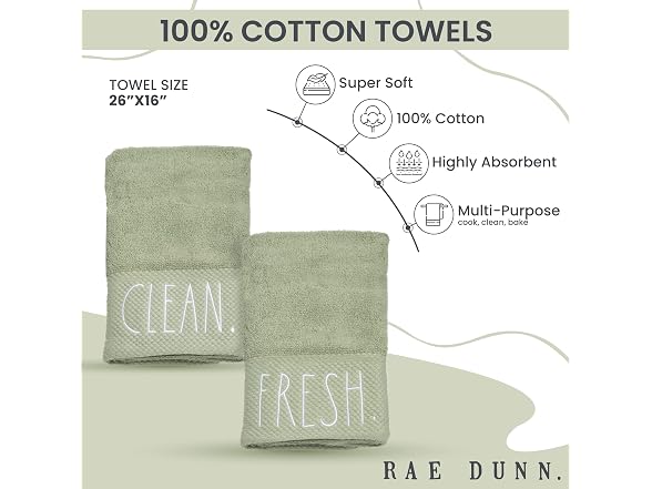 Rae Dunn Hand Towels 2 Pk: 16" x 28"