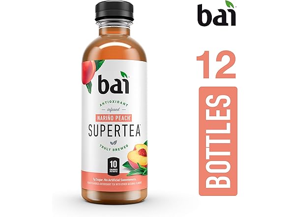 12CT Bai Iced Tea, Narino Peach, Antioxidant Infused