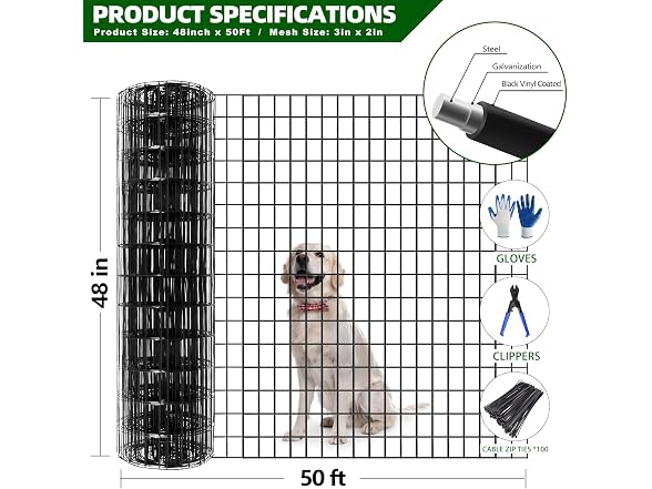 Welded Wire Fence, 50ft(L) x 48inch(H)