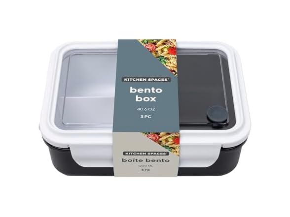 Kitchen Spaces Lunch Bento Box, Black and White