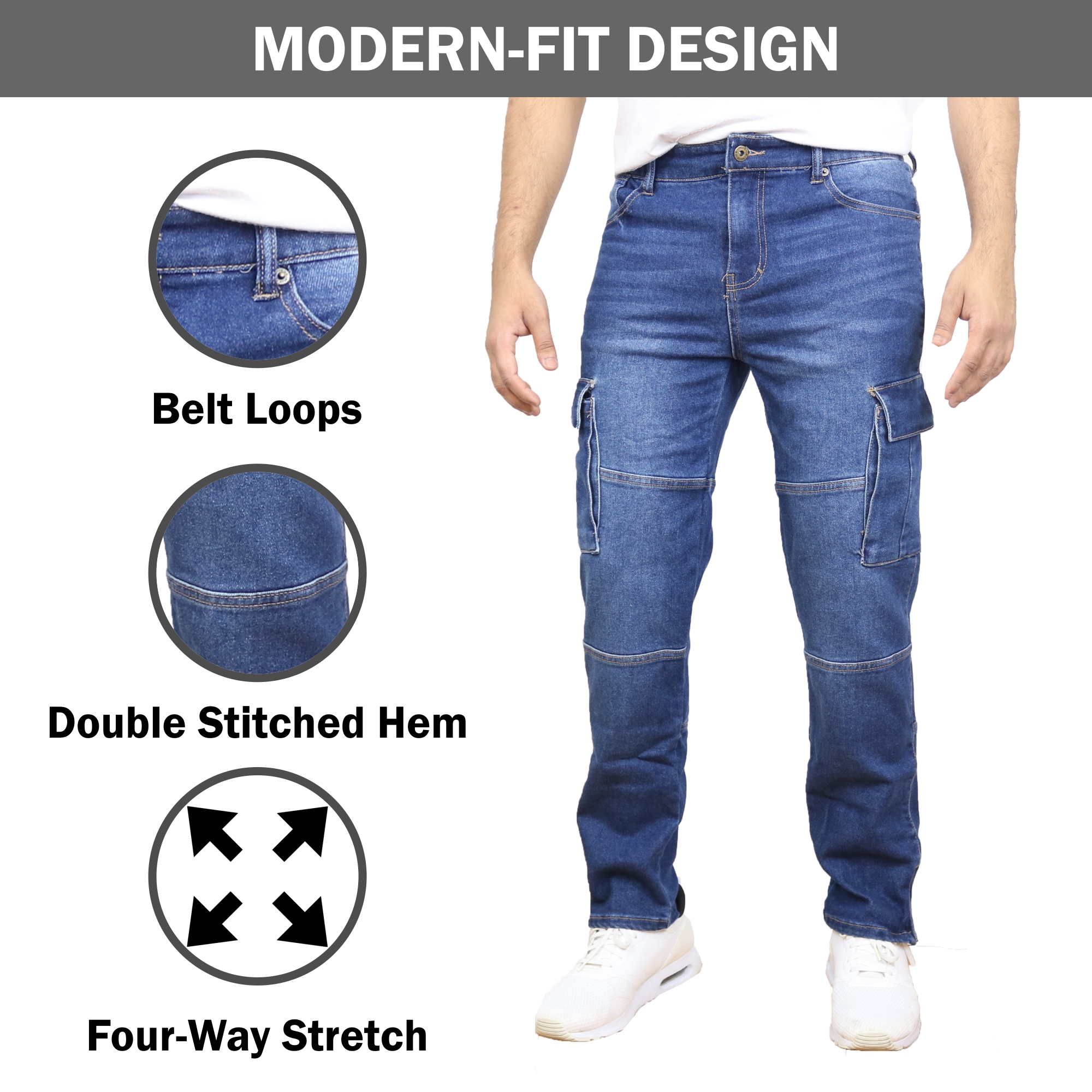 Men's Stretch Cargo Denim Jeans (30-42) - Gallery 27