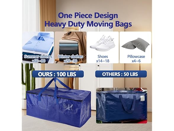 12 Pack Waterproof Moving Storage Bags, 100 lbs 95L
