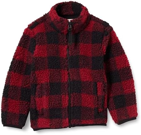 Amazon Essentials Boys' Fleece Lined Sherpa Full-Zip Jacket, Red Exploded Buffalo Check, XX-Large