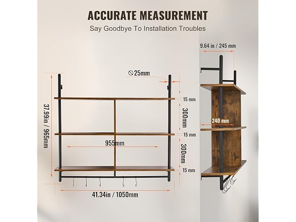 Industrial Pipe Shelf, 3 Tier 41.5x9.84in