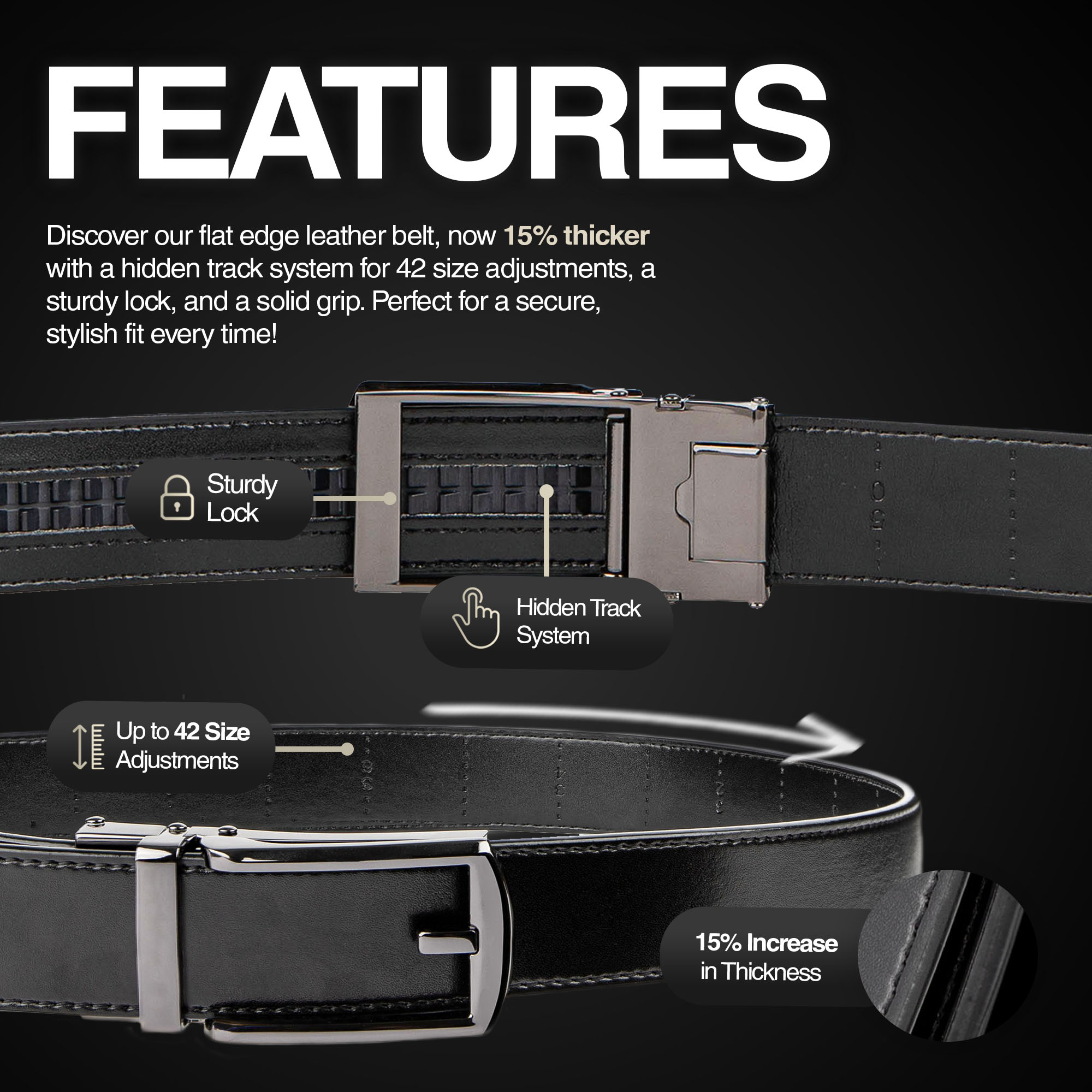 Carlo Fellini Mens Leather Ratchet Belt - Gallery 24