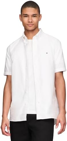 Tommy Hilfiger Men's Heritage Oxford Regular Short Sleeve Shirts Optic White