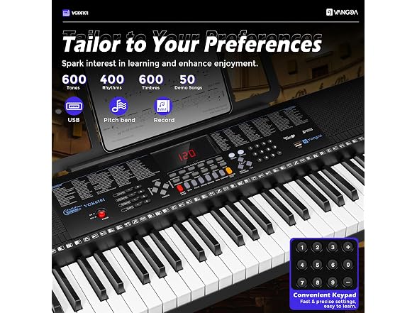 VANGOA Black Electric Keyboard Piano