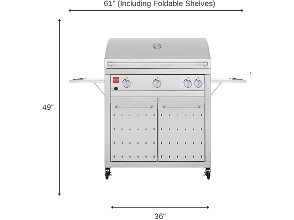 Fuego F36S-Pro-NG w/Lights & Rear Burner Free Standing Gas Grill