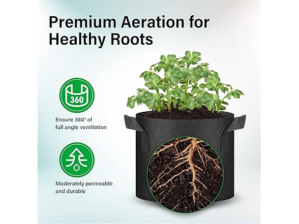 YSSOA YSSOA 5 Pack 5 Gallon Grow Bags, Aeratio