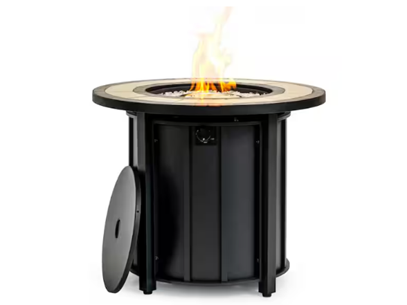 30" Black Round Mosaic Fire Table 50k BTU