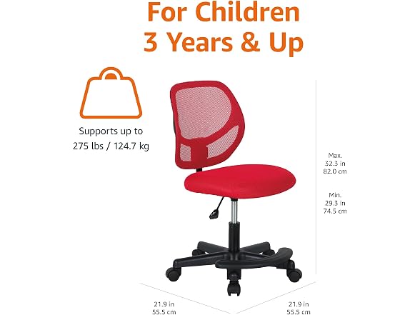 Amazon Basics Kids Adjustable Height Mesh Low-Back Swivel Desk Chair