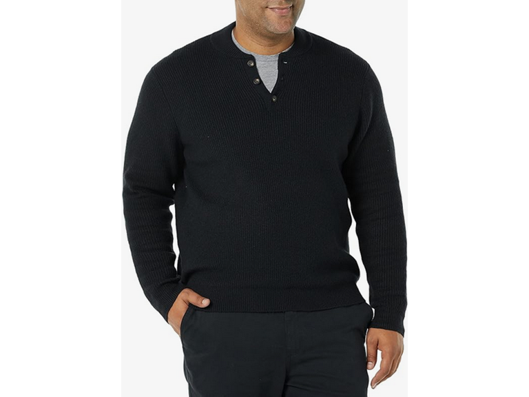 Amazon Essentials Men's Long-Sleeve Soft Touch Henley Sweater, Black, X-Large