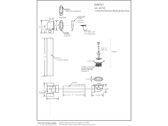 Westbrass Pull & Drain Sch. 40 PVC Bath Waste- Black