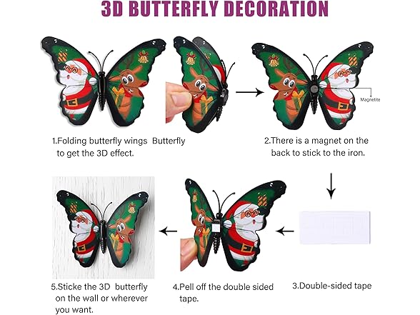 3D Christmas Butterfly Wall Decals