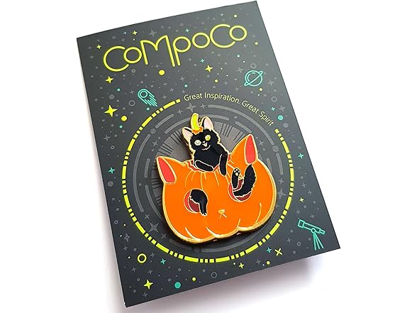 Cat Enamel Pin Pumpkin Black Cat