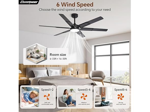 Conciseer 60in Ceiling Fan 5CCT Remote