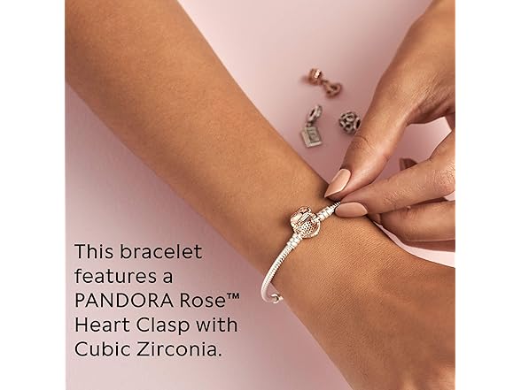 PANDORA Silver Bracelet w/Rose Pave Heart Clasp (Open Box)