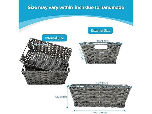 Sukkiri Homu Trapezoid Storage Basket with Handle, Set of 2  Grey