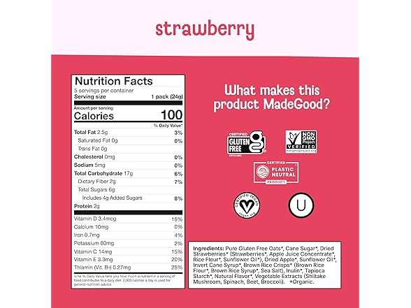 5CT MadeGood Organic Strawberry Granola Bites