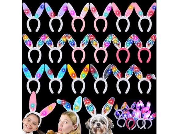 18 Pcs Easter Light Up Bunny Ears