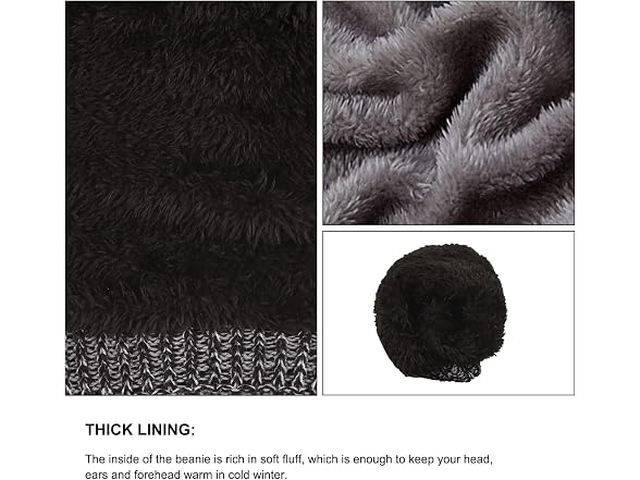 Omechy (OS) Beanie Thick Fluffy Lined Knit Cap