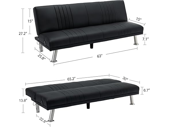 VECELO Modern Couch Bed, Convertible Sof