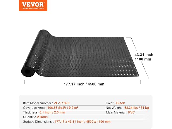 Garage Floor Mats, 2 Rolls x 17 x 3.6 Ft PVC Flooring