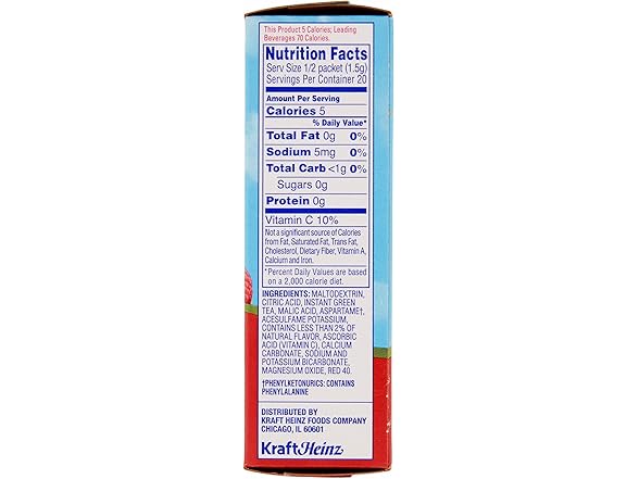 10CT Crystal Light On The Go Raspberry Green Tea