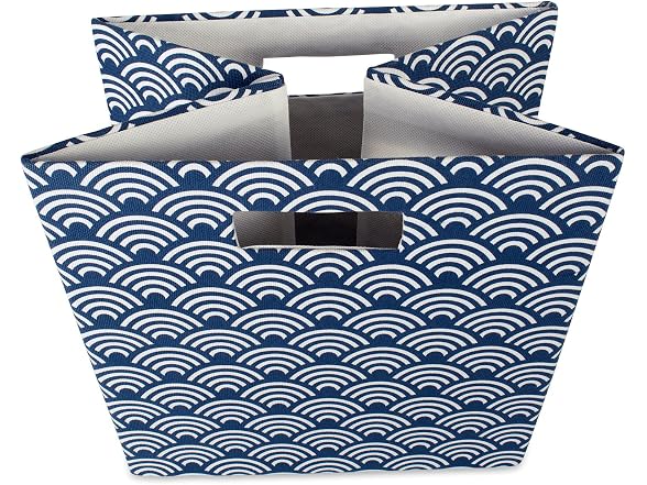 DII Collapsible Hard Sided Bin, Waves, Blue, Large