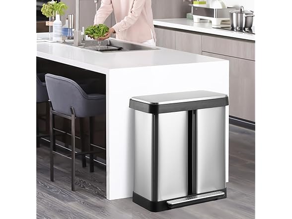 Takywep 19 Gal Dual Trash Can, 36L+36L Stainless Steel