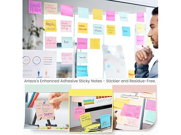 ARTEZA Sticky Notes, 3x3 Inches, 48 Lined & Blank Pads