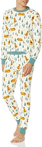 Amazon Essentials Disney | Marvel | Star Wars Men's Snug-Fit Pajama Sleep Sets, Pooh Holiday Forest - Mens Snug Fit, Large