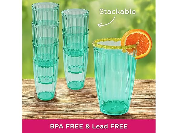 Kate Aspen Teal Fluted Plastic Drinking Glasses Set of 8