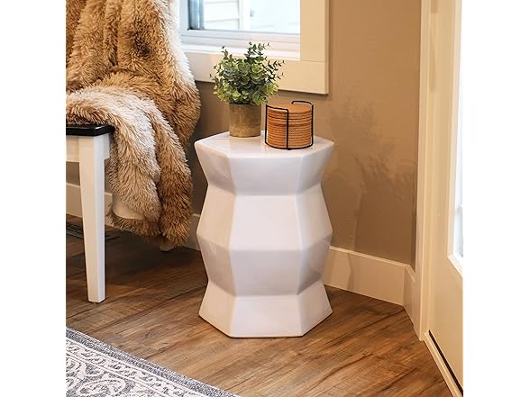 Sunnydaze Moderno Hexagon Ceramic Side Table