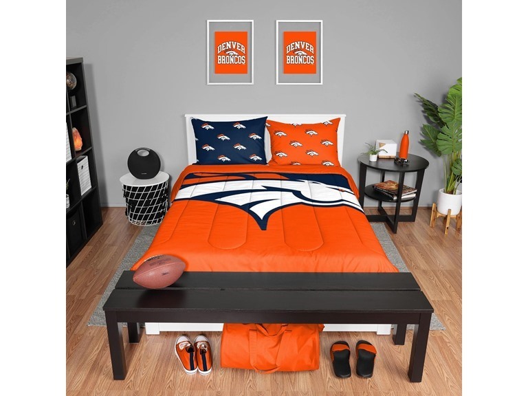 FOCO Denver Broncos NFL Team Color Bed In a Bag Comforter Bedding 5 Piece Twin Set
