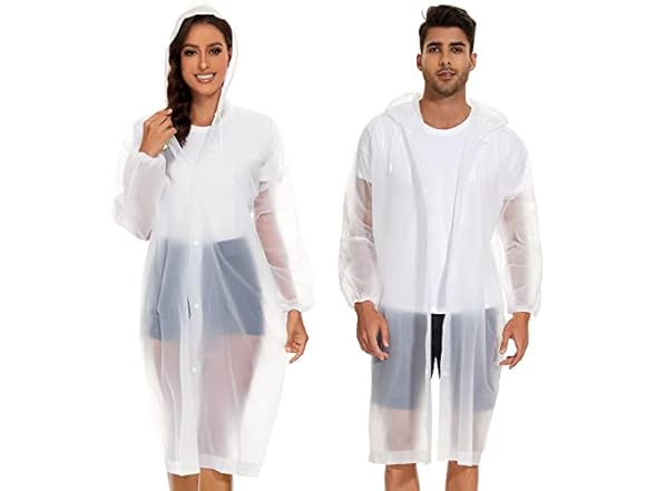 Feifango Rain Ponchos Adults Reusable, 2 Pack
