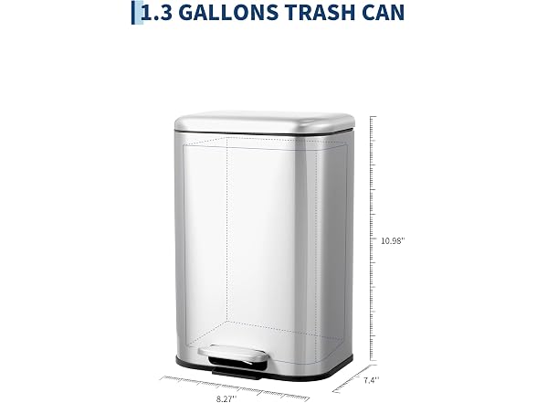 Takywep 5L Rectangular Stainless Steel Trash Can