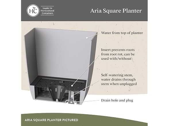 Aria Self Watering Square Plant Pot w/Drainage