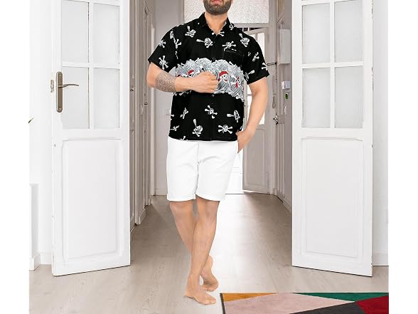 LA Leela Men (S) Halloween Hawaiian Short Shirts