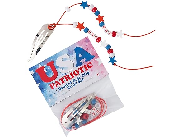 Fun Express 8.5" Patriotic Beaded Snap Hair Clip Craft Kit