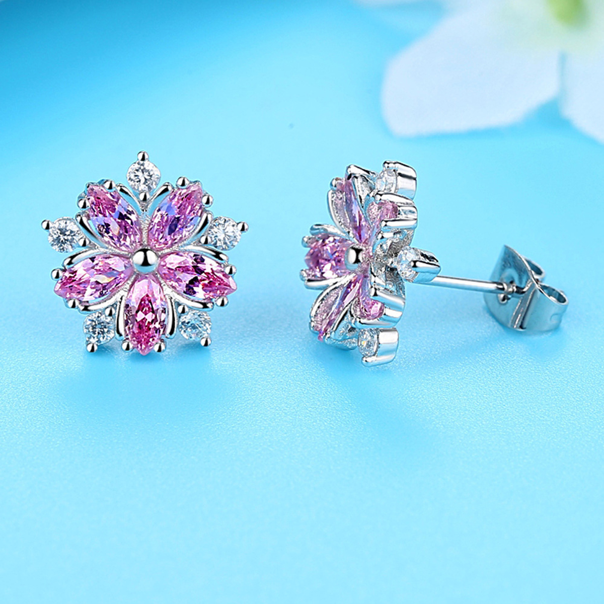Pink Sapphire Flower Earrings - Gallery 10