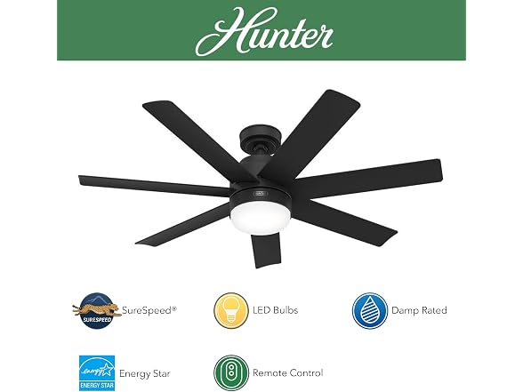 Hunter Fan 52 inch Indoor/Outdoor Matte Black Ceiling Fan