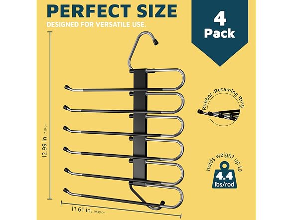 Black Space Saving Pants Hangers 4 Pack