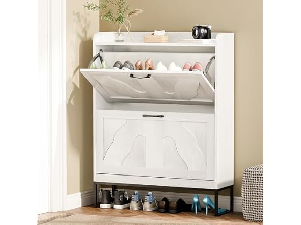 infurnic Shoe Storage Cabinet with 2 Flip Drawers