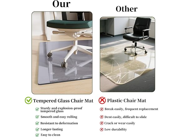 FlyEcho Grey Glass Chair Mat 40" x 60"