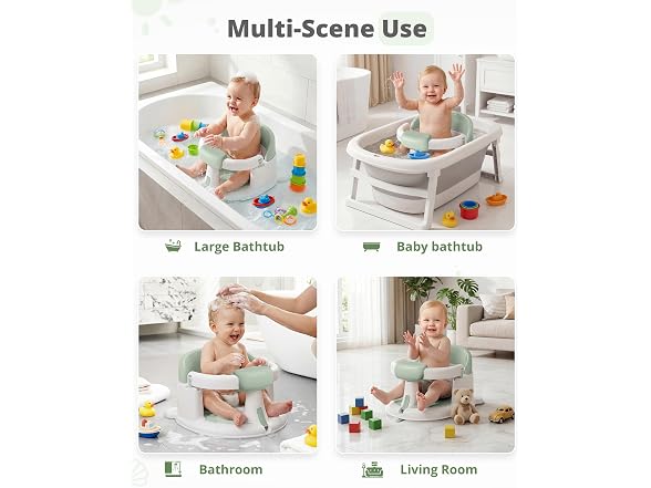 ONTHEWEI Mist Green Baby Bath Seat