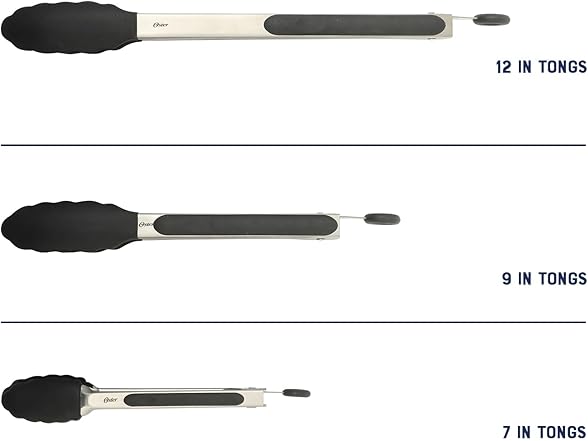 Oster 3-Piece Kitchen Tongs Set – 12", 9", 7"