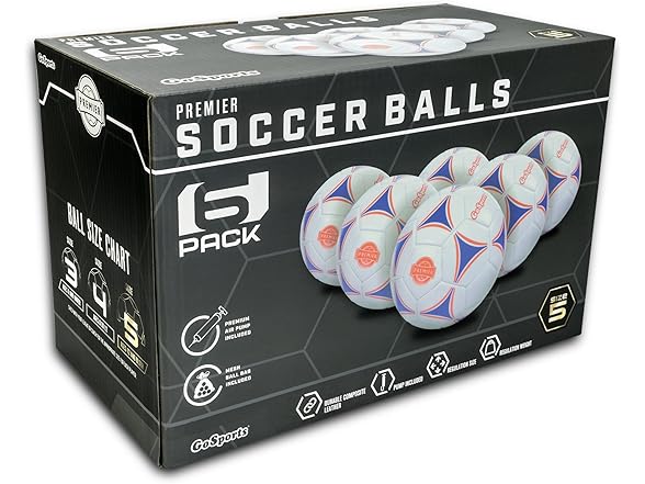 GoSports Premier Soccer Ball with Premium Pump 6 Pack, Size 4